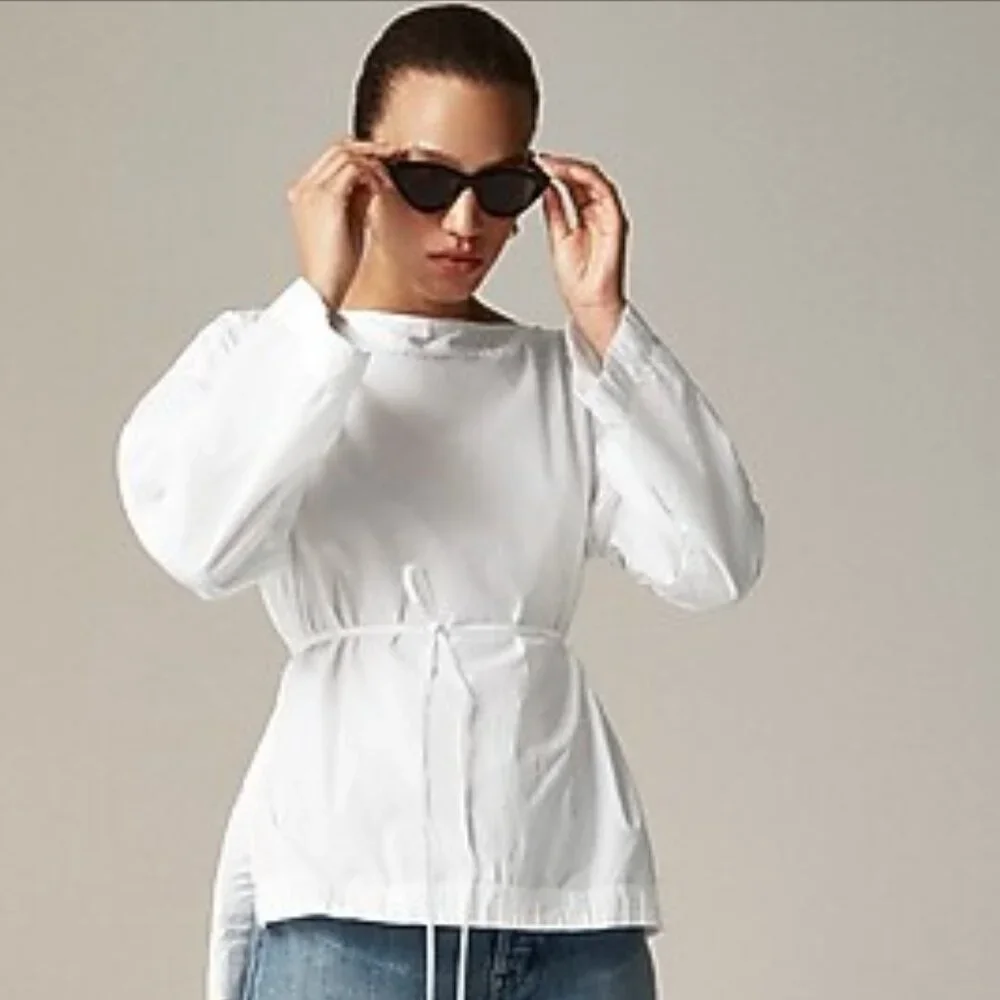 J.Crew White Cotton Poplin Boatneck Ciel Top Size XS NWT - Picture 1 of 11